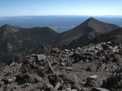 Climbing Humphreys Peak
Rough, steep, rocky trail...'You can see the white dome of the sports facility at NAU in the middle of the pic'
