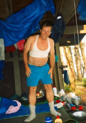 Dave 'NWAP'
'Nurse Without a Purse' wearing Trish's bra, 
DeTox Tour 1990 (AT in Ga and NC) 
"Hey guys help me get this thing off, I hear the girls comin'  back"
