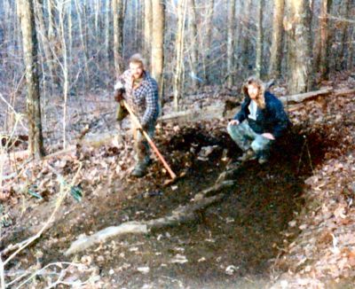 RAT and Bol'Dar Installing Rock-Waterbar
Building a rock-waterbar leading up to High Rocks on the Appalachian Trail
Early 1990's photo by (?)
