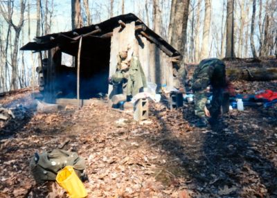 old hunter shack on top of Longarm Ridge
'Rat Patrol' chilling at the shack...1988 (?)
This shack is no longer there, btw
