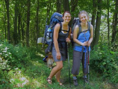 Trail Girls From North Carolina
Near Street Gap.
(note how 'Mary', the trail-dog, didn't want to waste time getting her photo taken).
8-12-12
