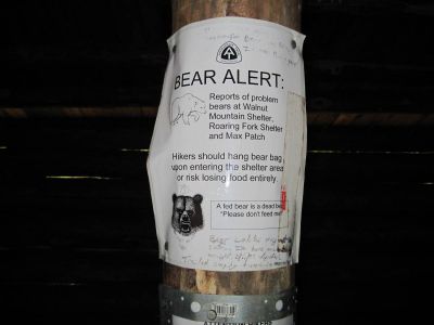 Bear Alert
...at the new Roaring Fork Shelter on the Appalachian Trail, 
September, 2010
