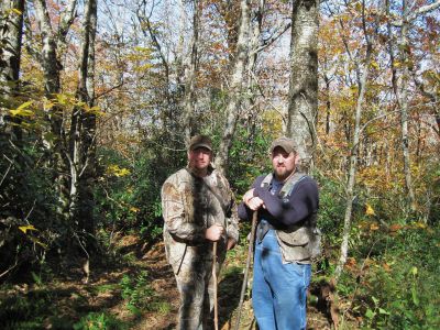 Jesse and David Shelton
Brothers on the trail near the 'Carolina Condo' (aka, the Big Bald Shelter), 10-16-2010 
