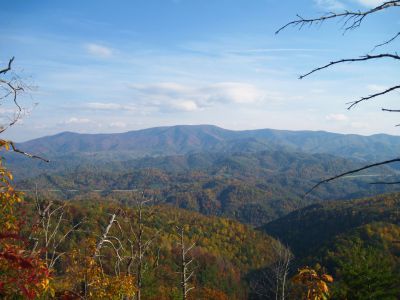 View From Whitehouse Mountain
The Bald Mountains in the distance
(the Appalachian Trail follows the ridge-crest)
Rocky Fork, October, 2010
