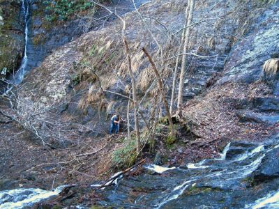 Buckeye Falls
Tyler climbs around the base of the falls,
2-26-2011
