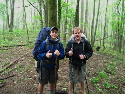 Austin and Patrick
(from Middle Tennessee)...near Rice Gap in the rain on the 1st day of of their section hike from Big Bald to Clingman's Dome in the Smokies.
