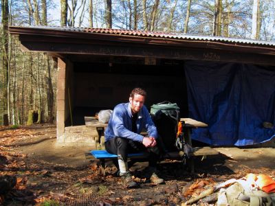 Hiker At Cherry Gap Shelter
One of the 'Brothers',
Unaka Mountain, 
11-5-2011

