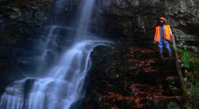 Larry Jarrett
Larry Jarrett standing beside one of the waterfalls he discovered on Unaka Mountain, 
Upper Slot Canyon Falls on Unaka Mnt,
11-21-2015
