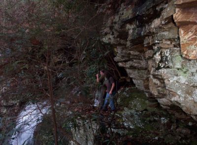 Lilybeth Falls
Rat Patrol and Tyler standing on the ledge on top of the Upper Devil's Fork Falls (aka 'Lilybeth Falls')
November, 2009

