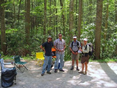 Trail Magic
'Dingle-berry' (left) and 'Napalm' (left-center) doing some much appreciated Trail Magic at Spivey Gap.
5-1-12 
