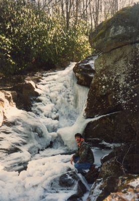 Frozen Falls In Laurel Gorge
Mark Painter posed in front of more frozen falls in the Laurel River gorge above Frog Level 
Photo by Rat
