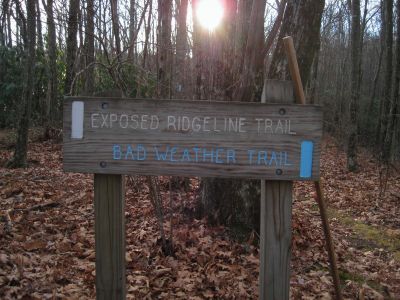 Sign for Firescald Ridge Trail
Appalachian Trail, and old AT/'bad weather' Trail.
11-12-2011 
