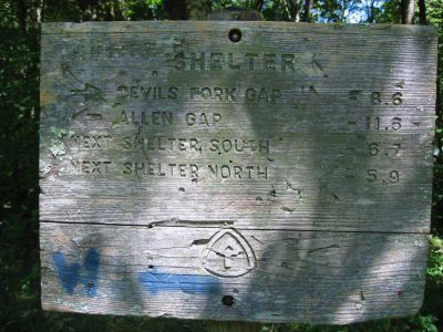 Old Trail Sign
at Jerry Cabin on the Appalachian Trail.
Coldspring Mountain,
September, 2010

