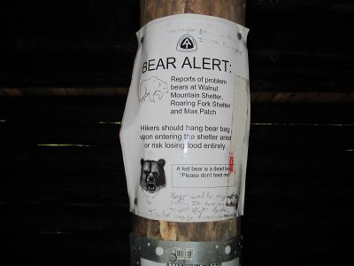 Bear Alert
...at the new Roaring Fork Shelter on the Appalachian Trail, 
September, 2010
