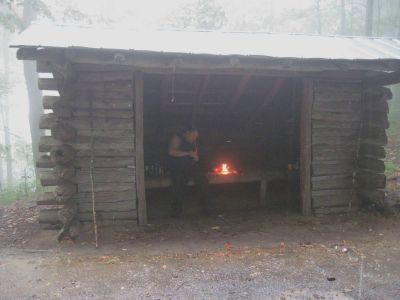 Walnut Mountain shelter
Rat Patrol begins cooking breakfast in the shelter as the rains continue to fall, (day 3)
 Appalachian Trail, 
September, 2010
