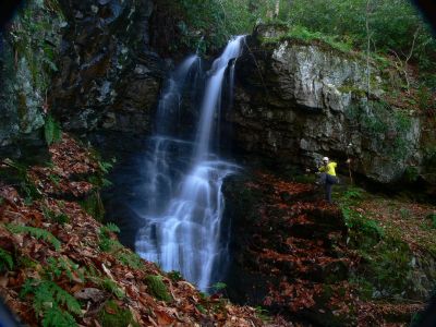 Upper Slot Canyon Falls
John Forbes doing his trademark 'Gnome Pose' at the falls, 
11-21-2015
