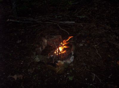 Starting a fire at 'Juana's Sledged Rock Campsite' on Little Bald Mountain
July 2009

