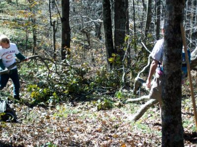 Clearing blowdowns
Bol'Dar and Doug clearing the debris Taken 10-20-2009

